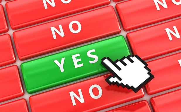 A cursor clicks on a ‘yes’ button