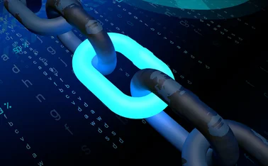 Chain links hover over a data screen