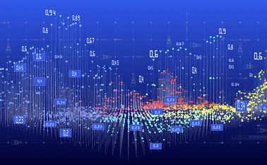 Thousands of digital data pricing spreads plotted against a blue background 