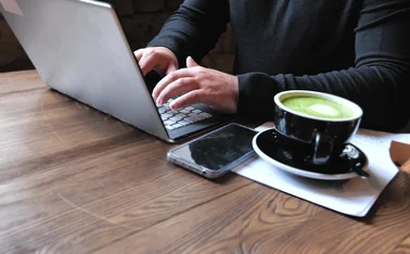 Laptop with matcha