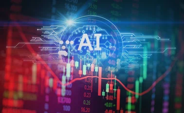 AI circuit board brain on a trading screen