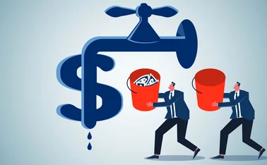 businessmen receiving cash from open dollar-sign taps 