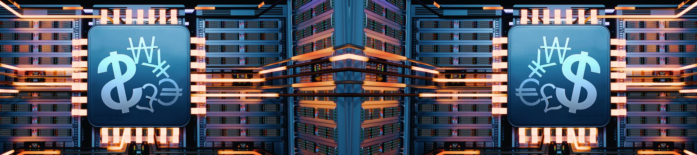 Datacentre with currency symbols