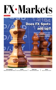 Cover of the latest issue of FX Markets featuring image of merged chess pieces from the cover story