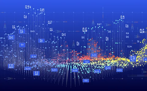 Thousands of digital data pricing spreads plotted against a blue background 
