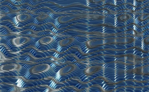 Abstract 3D surface of flowing blue wave patterns with reflective highlights, resembling rippling water or data waves