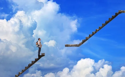 man-steps-stairs-sky-broken
