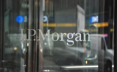 JP Morgan sign on window in New York
