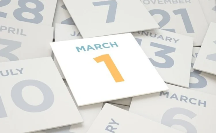 1 March date on calendar