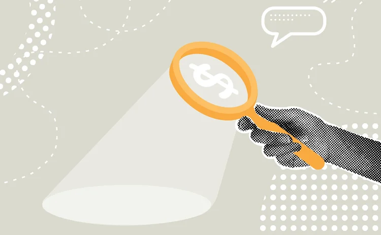 Illustration featuring a magnifying glass searching for a dollar sign