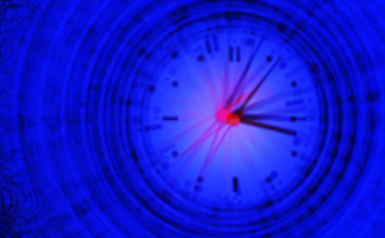 Multiple clocks overlaid with blurry binary data