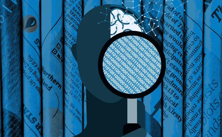 LLM icon -analysing newspaper sentiment with magnifying glass