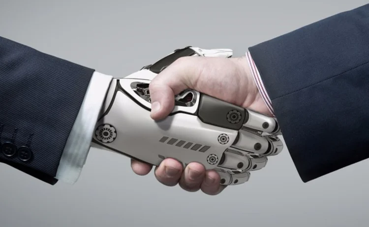 Human shaking hands with a robot Human shaking hands with a robot