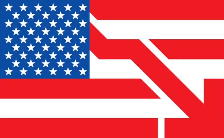 US flag with downward arrow
