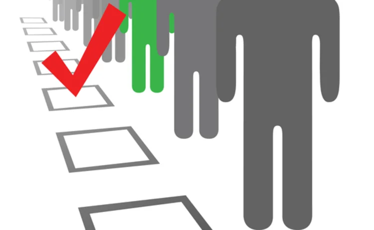 Choose a person from a line of people in selection election vote boxes