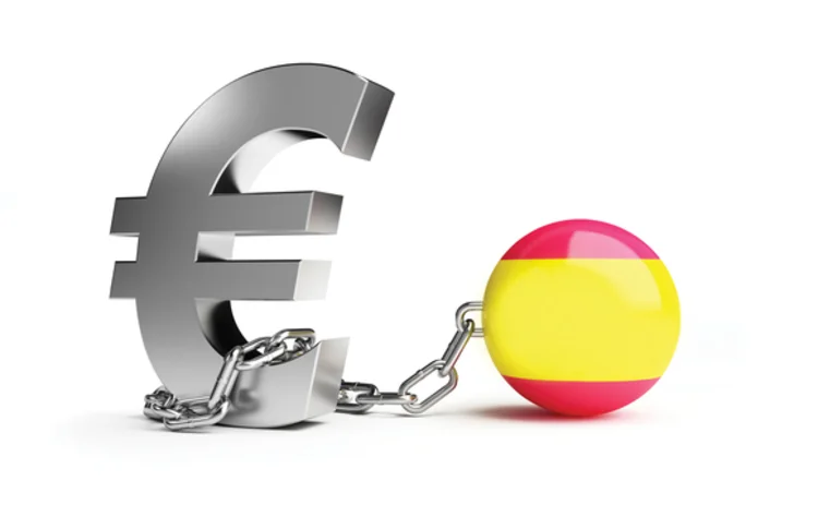 Concept image of the Spanish ball and chain on the euro