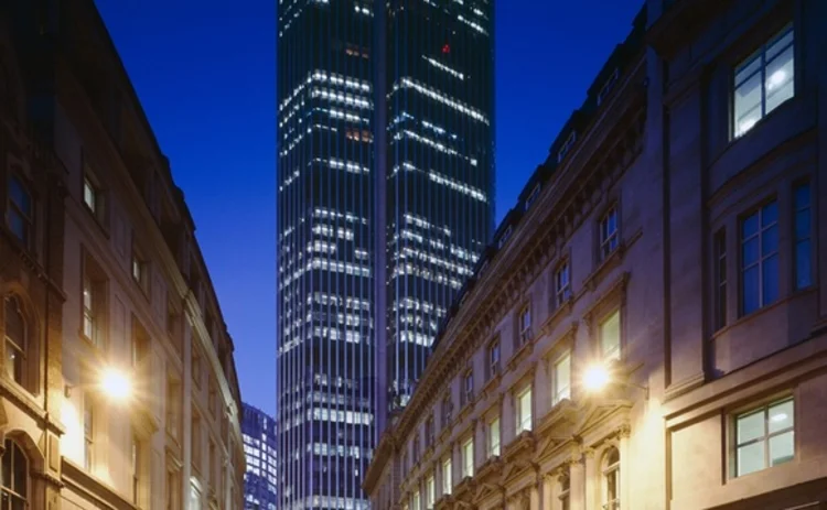The City of London's Tower 42 viewed from the street at night