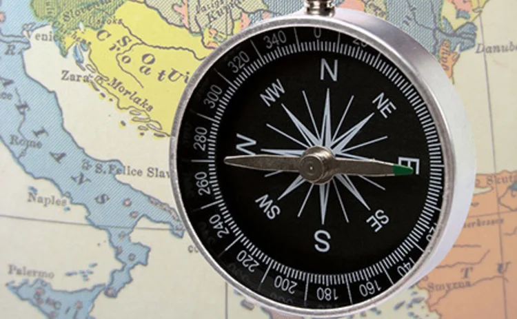 Map of eastern Europe with compass pointing east Map of eastern Europe with compass pointing east