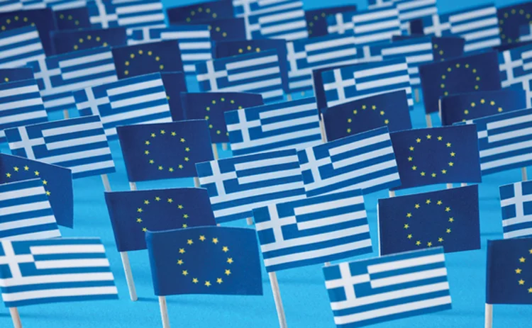 Greece and EU flags Greece and EU flags