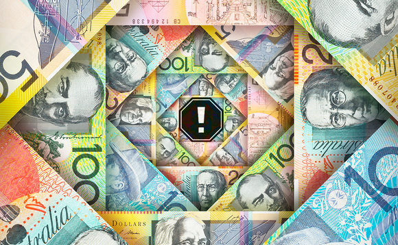 Funnel of Aussie dollar notes with an error message at the centre