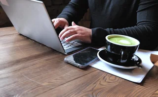 Laptop with matcha