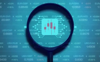 Magnifying glass over FX related microchip