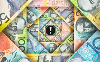Funnel of Aussie dollar notes with an error message at the centre