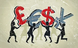 Illustration of people excitedly carrying currency symbols