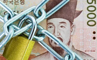 Korean won note behind lock