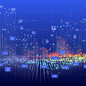 Thousands of digital data pricing spreads plotted against a blue background 