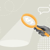 Illustration featuring a magnifying glass searching for a dollar sign