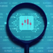 Magnifying glass over FX related microchip
