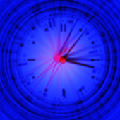 Multiple clocks overlaid with blurry binary data
