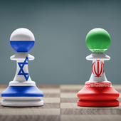 Israel and Iran chess pieces in confrontation